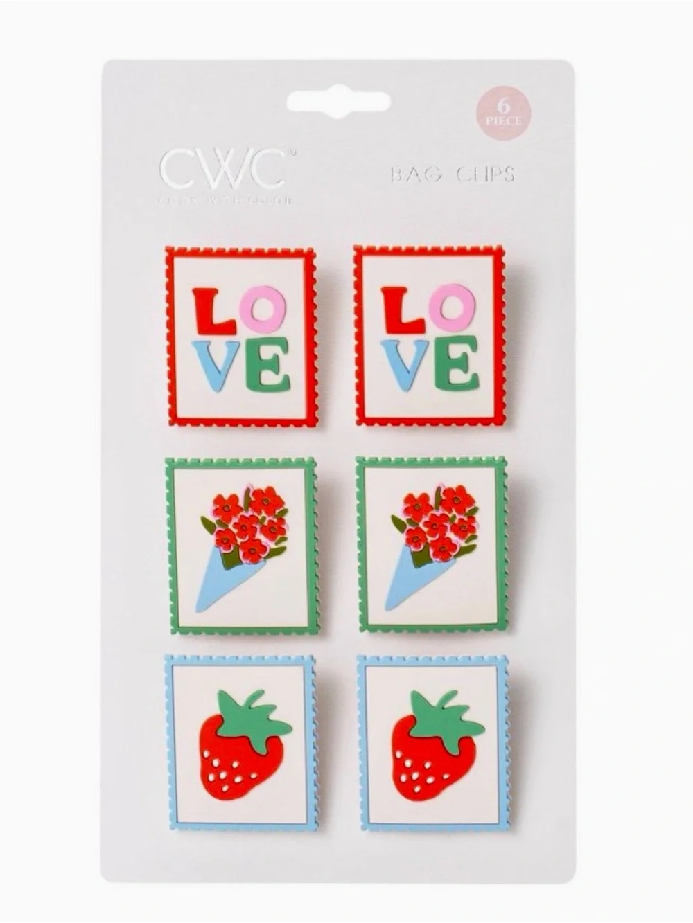 Colorful 'Love' & Strawberry Bag Clips - Multicolor (6-Pack)